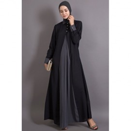 Nazneen Contrast Yoke Black and Grey Casual Abaya