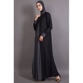 Nazneen Contrast Yoke Black and Grey Casual Abaya