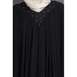 Nazneen embroidered neck band double layer Party AbayaBeaded on neck band, double layer flare black Abay