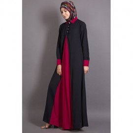 Nazneen Contrast Yoke Black/Maroon Casual Abaya