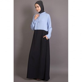 NAZNEEN contrast body daily wear Abaya sky blue black