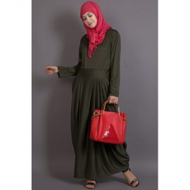 Nazneen pleating at waist stretchable knits travel abaya