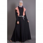 Nazneen Frill casual daily wear collage girls casual abaya black peach
