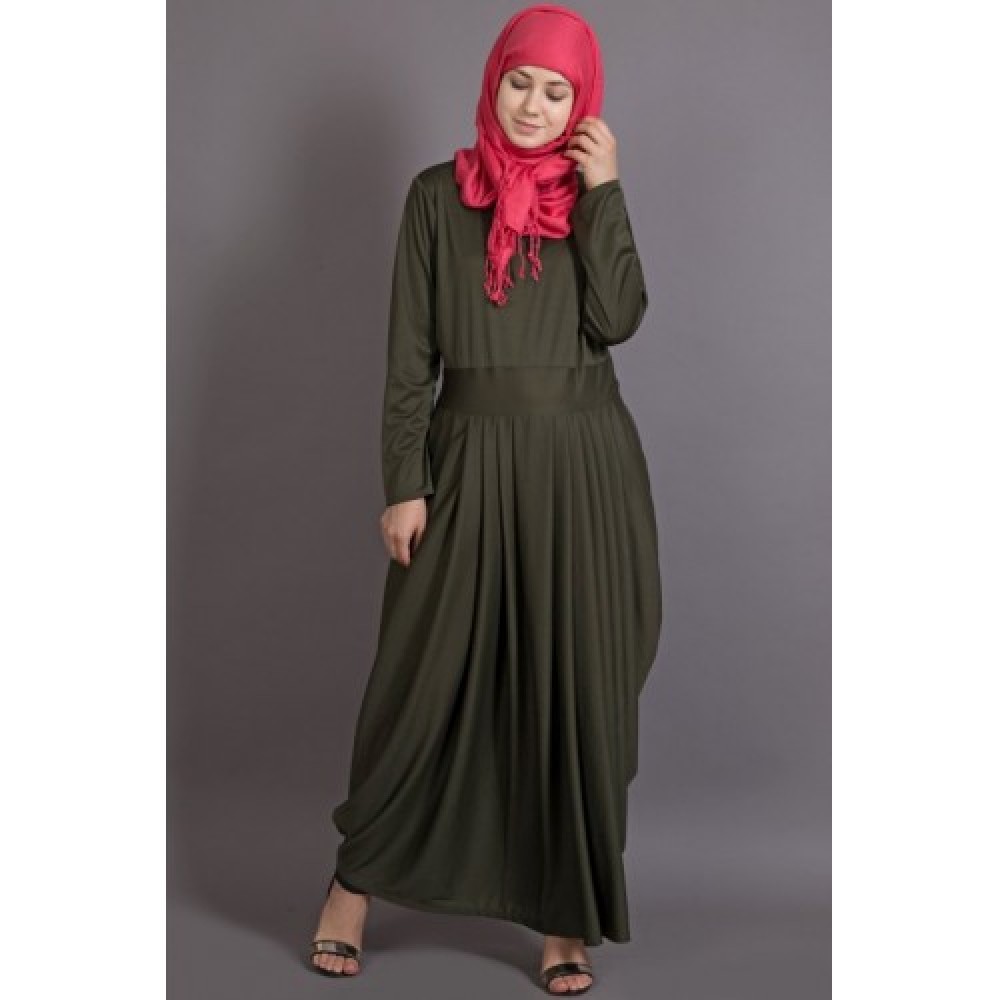 Nazneen pleating at waist stretchable knits travel abaya