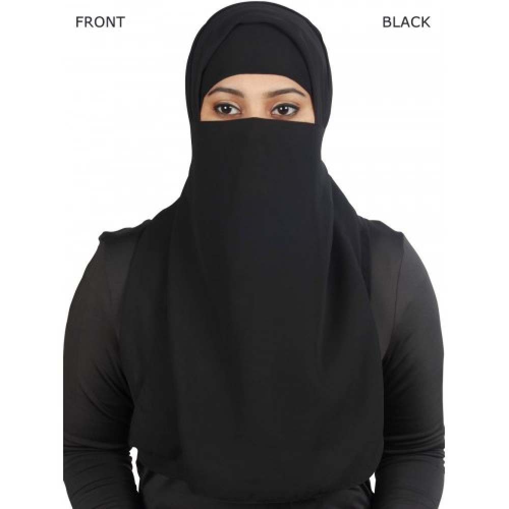 MyBatua Half Niqab-Nosepiece In Black Georgette