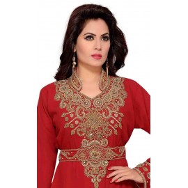 Women's kaftan partywear Jalabiya red with waist belt dubai style 