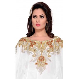 Women's abaya islamic clothing in Gold establishments dubai style full sleeve White