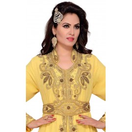 Women's Long sleeve Chiffon embroidered kaftan partywear Yellow
