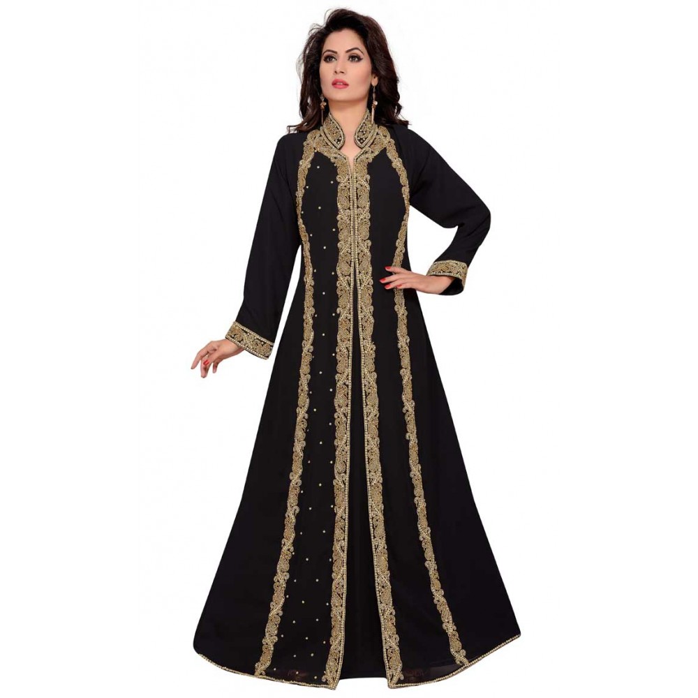 Women's islamic abaya handbeaded collar neck design black ...