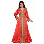 Women's islamic party wear beaded evening dress gown style kaftan with belt Red