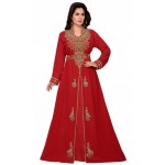 Women's kaftan partywear Jalabiya red with waist belt dubai style 