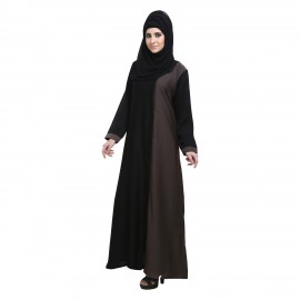 Black & Dusty Color Nida Side Front Open Abaya