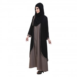 Black & Silver Nida Zipper Front Open Abaya