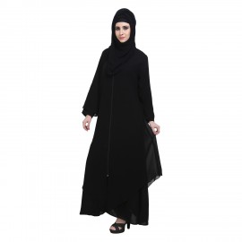Black Crepe Side Open Abaya with Teal Green Panel