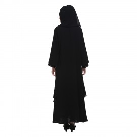 Black Crepe Side Open Abaya with Teal Green Panel