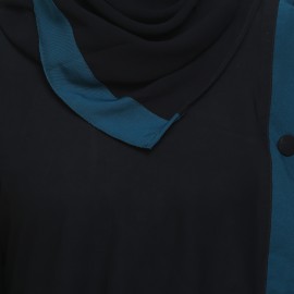 Black Crepe Designer Double Layer Zipper Front Open Abaya