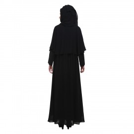 Black Crepe Double Layered Cap Style Abaya
