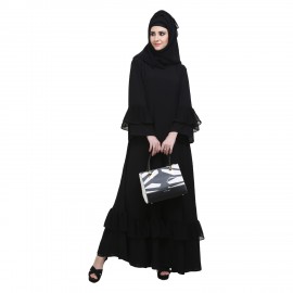 Black Crepe Large Flare Frill Designer Abaya