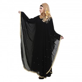 Black Double Layered Kaftaan with Pearl Work
