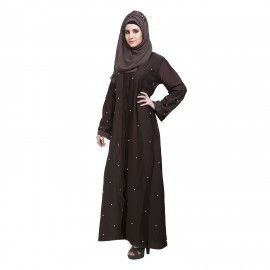 Coffee & Dusty Color Nida Front Open With Pearl Work Abaya