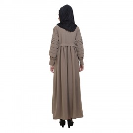 Fawn Color Crepe Designer Pleated Sleeves Abaya