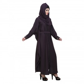Purple Nida Designer Zipper Front Open Kaftaan Style Abaya