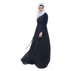 Navy Blue Polka Dot Georgette Double layered Designer Abaya Dress