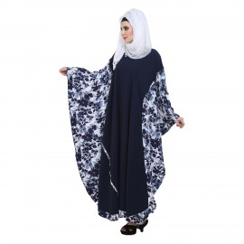 Navy Blue Crepe with Printed Fabric Kaftaan Style Abaya