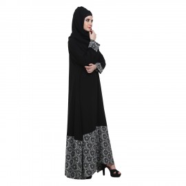 Black Crepe A-Shaped with Printed Border Formal Abaya