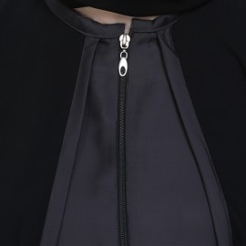 Black & Dark Grey Double layer Zipper Front Open Formal Abaya