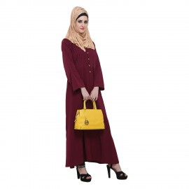 Maroon PolyCrepe Pleated Designer Flare Abaya