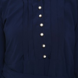 Navy Blue Crepe Pleated Flare Abaya