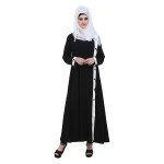 Black Crepe Side Front Open Abaya with White Panel