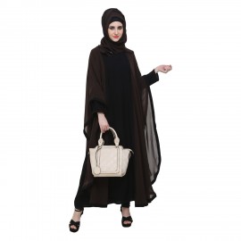 BLack & Coffee Crepe Double Layer Designer kaftaan Style Abaya