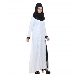 White Rayon Side Front Open Abaya with Black Panel