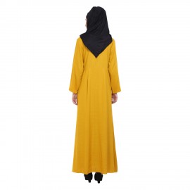 Mustard Rayon A-Shaped Abaya With Golden Button