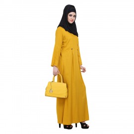 Mustard Rayon A-Shaped Abaya With Golden Button