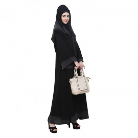 Black & Dark Grey Crepe Designer Flare Abaya