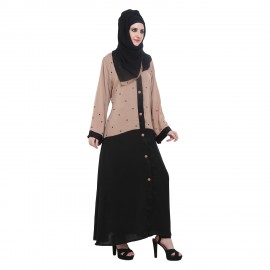 Black & Badami Designer Zari Work Front Open Abaya