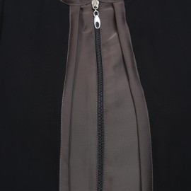 Black & Dusty Nida Double Layer Zipper Front Open Abaya
