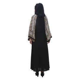 Black Crepe A-Shaped Designer Sleeves Abaya