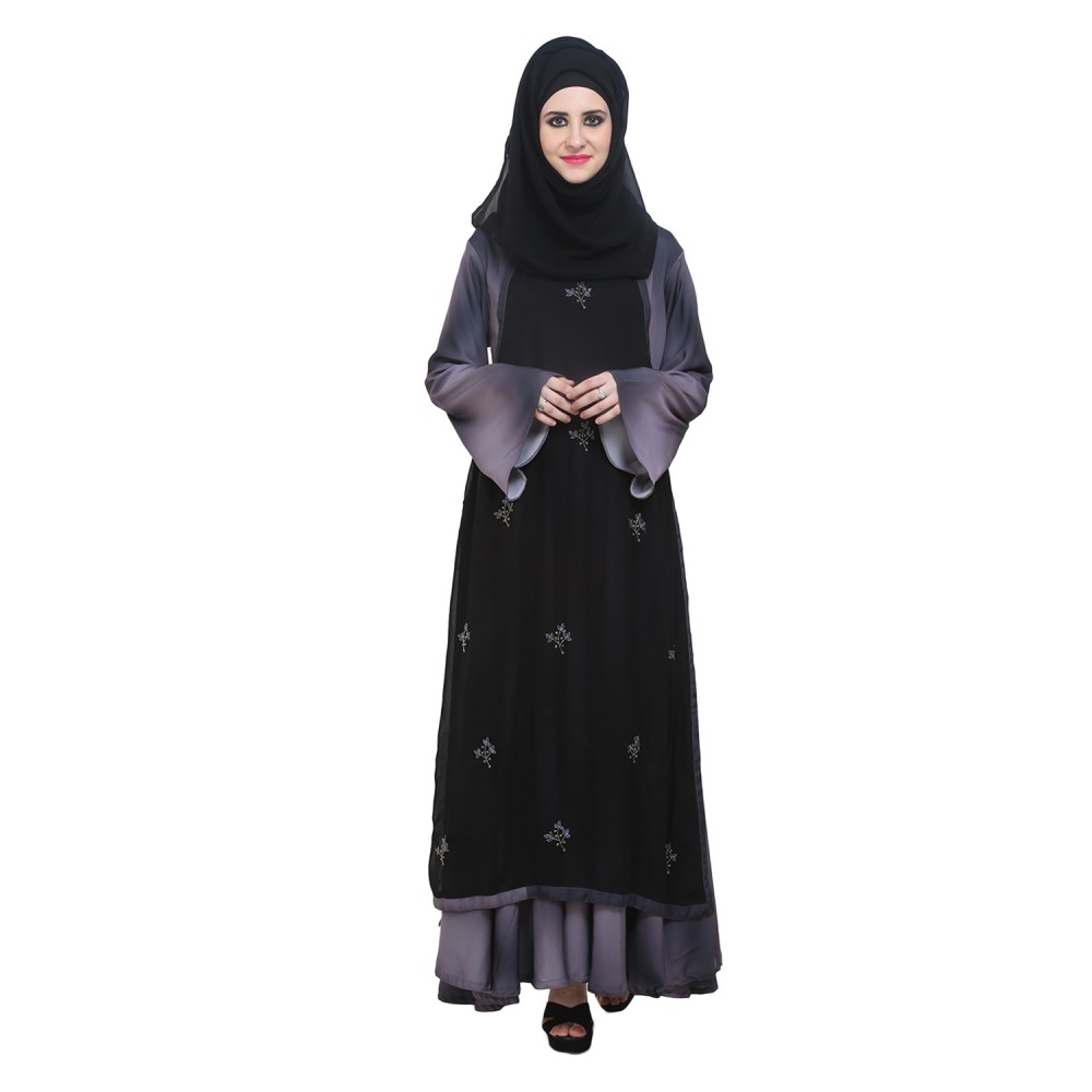 Black & Shaded Nida Double Layer With Zari Work Designer Bridal Abaya