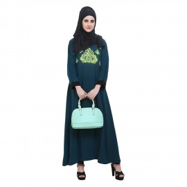 Teal Green A-Shaped HandWork Abaya