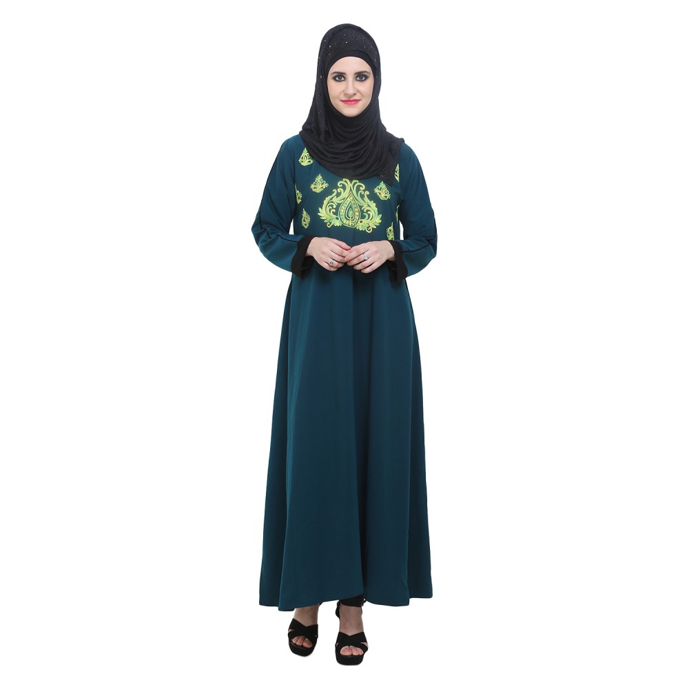 Teal Green A-Shaped HandWork Abaya