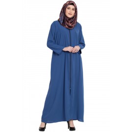Blue Stylish Zipper Abaya