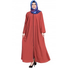 Flamingo Coloured Latest Design Zipper Abaya For Women