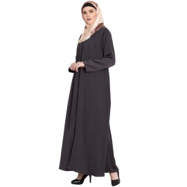 Dark Grey Nida Pintuck Design Zipper Abaya For Women