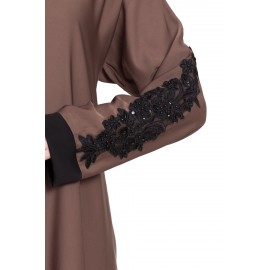 Stone Pink Nida Stylish Designer Abaya With Patch Work On Sleeves