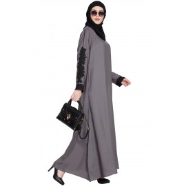 Grey Nida Latest Designer Sleeves Abaya For Stylish Women
