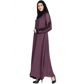 Purple Coloured Nida Desiger Sleeves Abaya